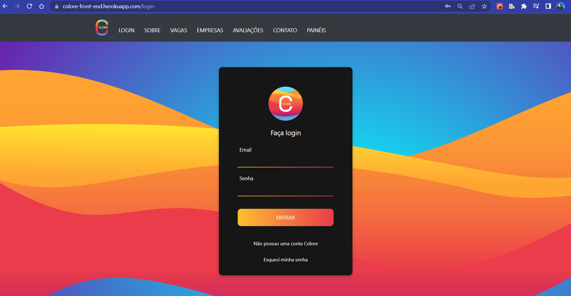 Pagina login colore